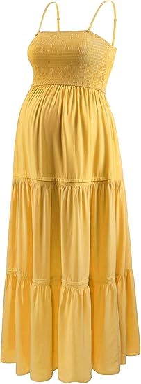 Summer Maxi Dress with Removed Strap, Stapless Bohemian Beach Long Photoshoot/Baby Shower Dresses - Yellow