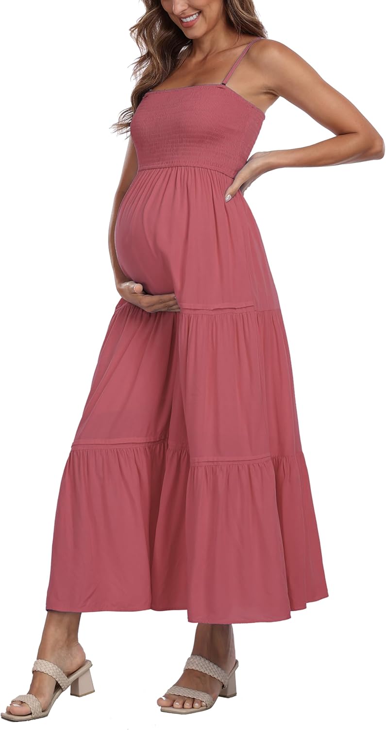 Summer Maxi Dress with Removed Strap, Stapless Bohemian Beach Long Photoshoot/Baby Shower Dresses - Mauve - Image 2