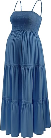 Summer Maxi Dress with Removed Strap, Stapless Bohemian Beach Long Photoshoot/Baby Shower Dresses - Lake Blue