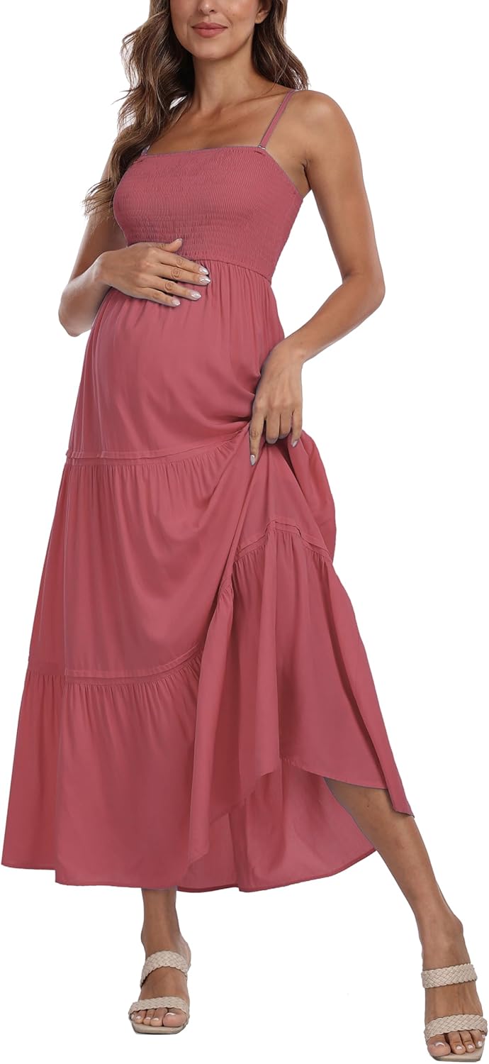 Summer Maxi Dress with Removed Strap, Stapless Bohemian Beach Long Photoshoot/Baby Shower Dresses - Mauve - Image 3