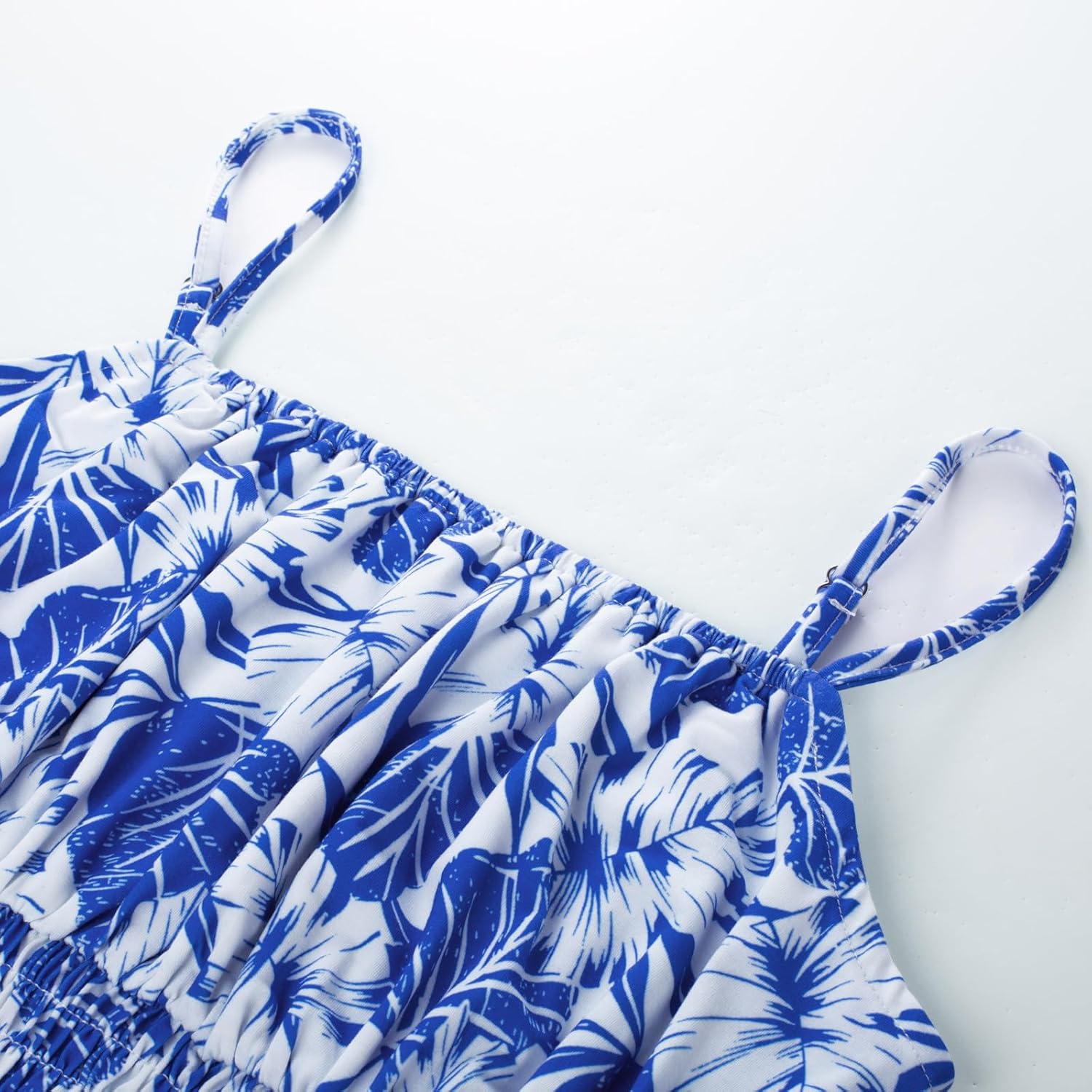 Summer Dresses for Women 2026 Vacation,Smocked Floral Maxi Dress,Boho Beach Sundress with Pocket Fashion Clothing - Blue Leaves - Image 6