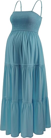 Summer Maxi Dress with Removed Strap, Stapless Bohemian Beach Long Photoshoot/Baby Shower Dresses - Teal