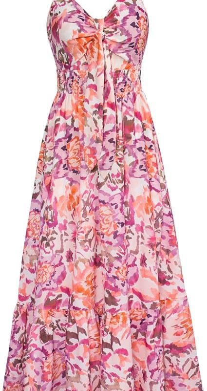 Womens Summer Floral Maxi Dresses 2026 Long Flowy Boho Dress Beach Vacation Sundresses Casual Clothes with Pocket - Pink Purple Floral