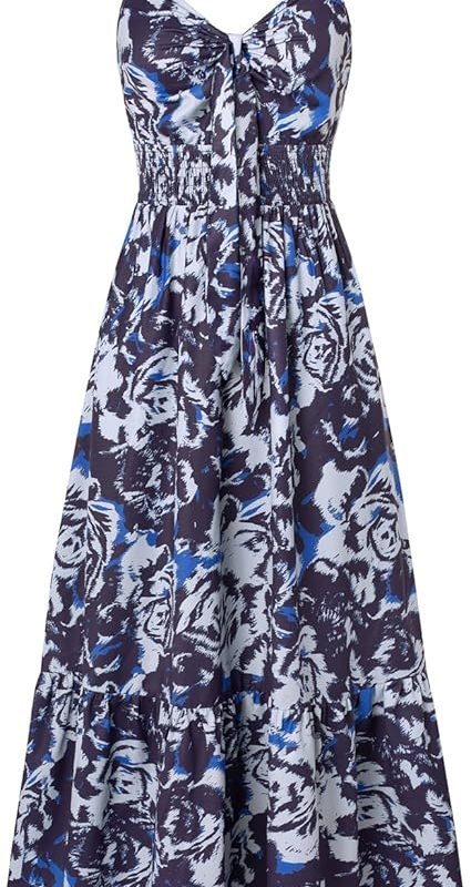 Womens Summer Floral Maxi Dresses 2026 Long Flowy Boho Dress Beach Vacation Sundresses Casual Clothes with Pocket - Navy Blue Flower