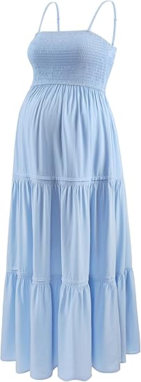 Summer Maxi Dress with Removed Strap, Stapless Bohemian Beach Long Photoshoot/Baby Shower Dresses - Sky Blue