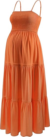 Summer Maxi Dress with Removed Strap, Stapless Bohemian Beach Long Photoshoot/Baby Shower Dresses - Orange
