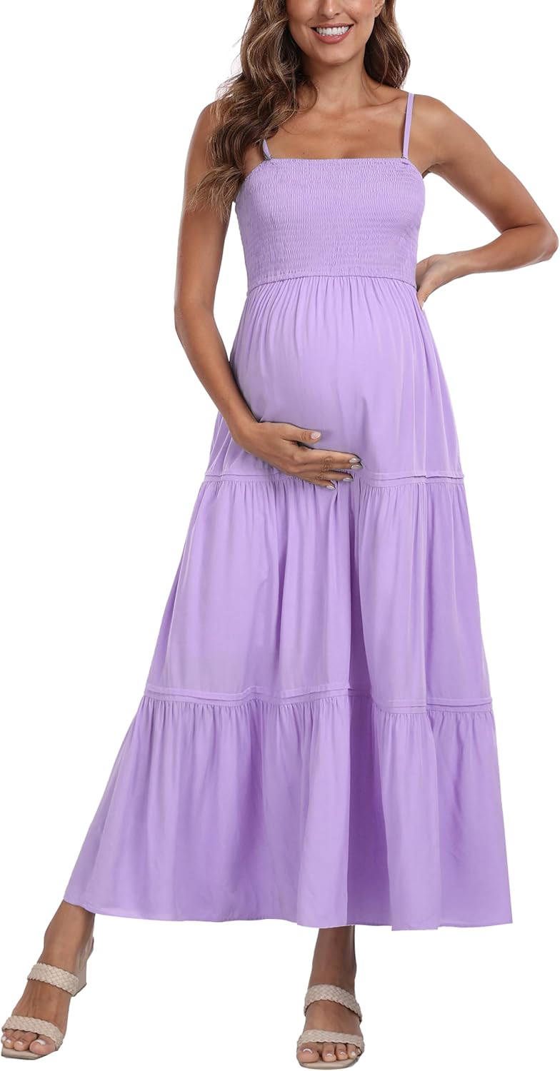 Summer Maxi Dress with Removed Strap, Stapless Bohemian Beach Long Photoshoot/Baby Shower Dresses - Purple - Image 7