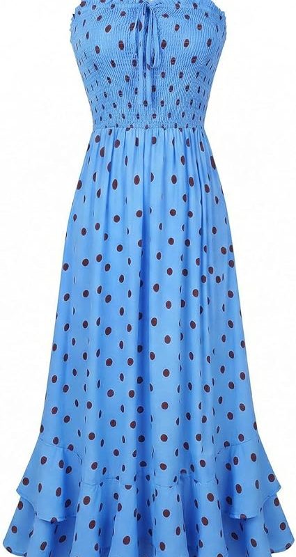 Women's 2026 Summer Floral Boho Dress Square Neck Strapped Swing A Line Sundress Beach Long Maxi Outfits - Blue Dots