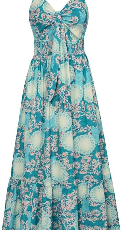 Womens Summer Floral Maxi Dresses 2026 Long Flowy Boho Dress Beach Vacation Sundresses Casual Clothes with Pocket - Yellow Green Floral