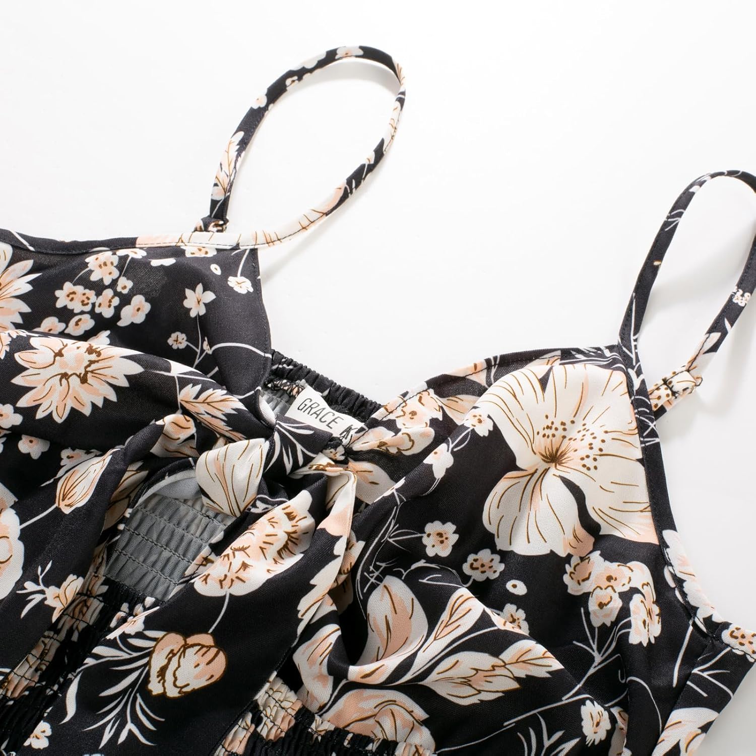 Womens Summer Floral Maxi Dresses 2026 Long Flowy Boho Dress Beach Vacation Sundresses Casual Clothes with Pocket - Black Beige Floral - Image 6