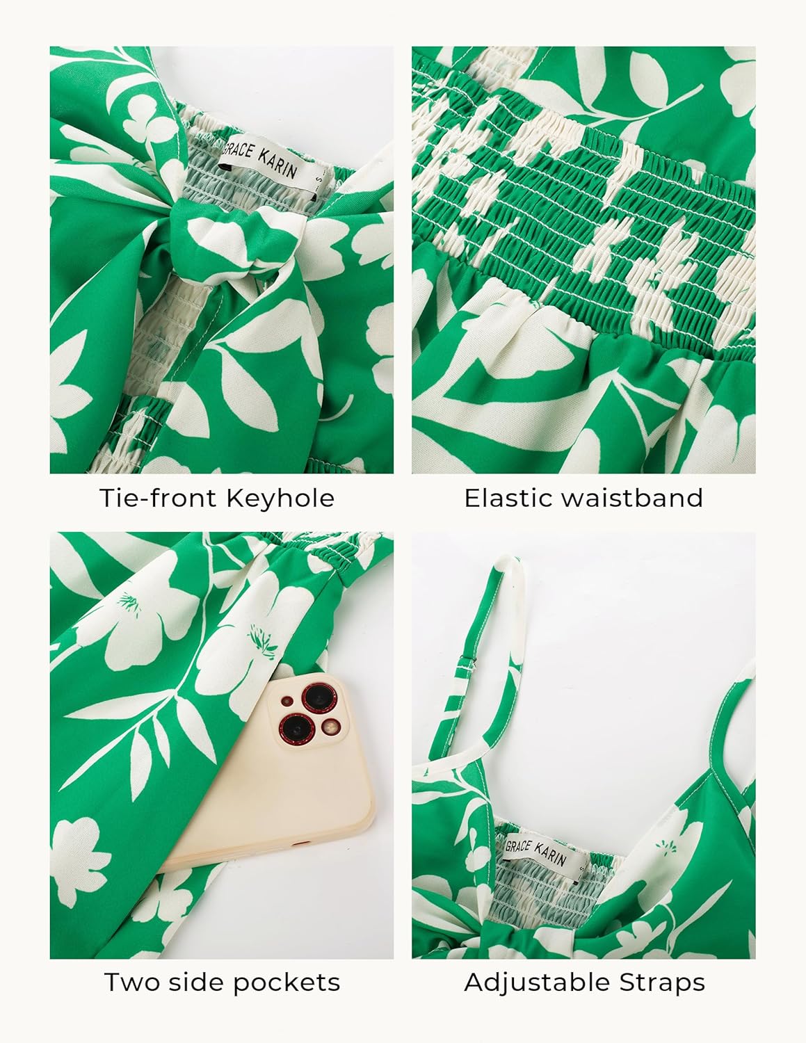 Womens Summer Floral Maxi Dresses 2026 Long Flowy Boho Dress Beach Vacation Sundresses Casual Clothes with Pocket - Green White Floral - Image 6