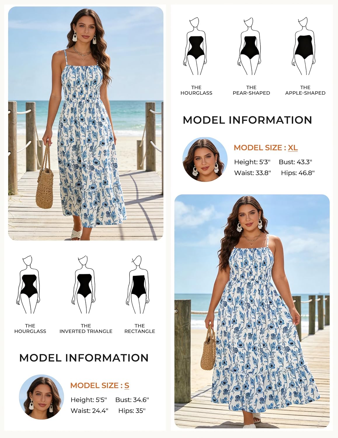 Summer Dresses for Women 2026 Vacation,Smocked Floral Maxi Dress,Boho Beach Sundress with Pocket Fashion Clothing - Blue Floral - Image 6