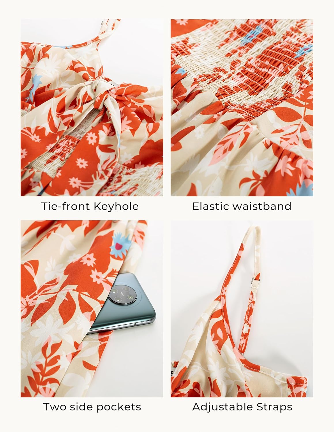 Womens Summer Floral Maxi Dresses 2026 Long Flowy Boho Dress Beach Vacation Sundresses Casual Clothes with Pocket - Orange Floral - Image 5