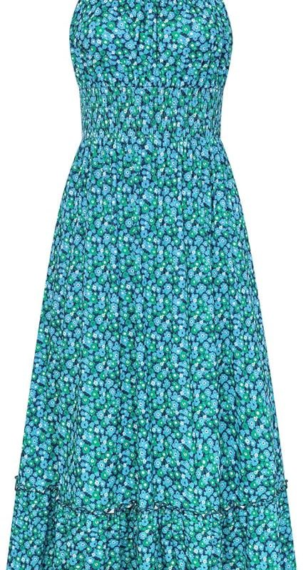 Summer Dresses for Women 2026 Vacation,Smocked Floral Maxi Dress,Boho Beach Sundress with Pocket Fashion Clothing - Green Blue