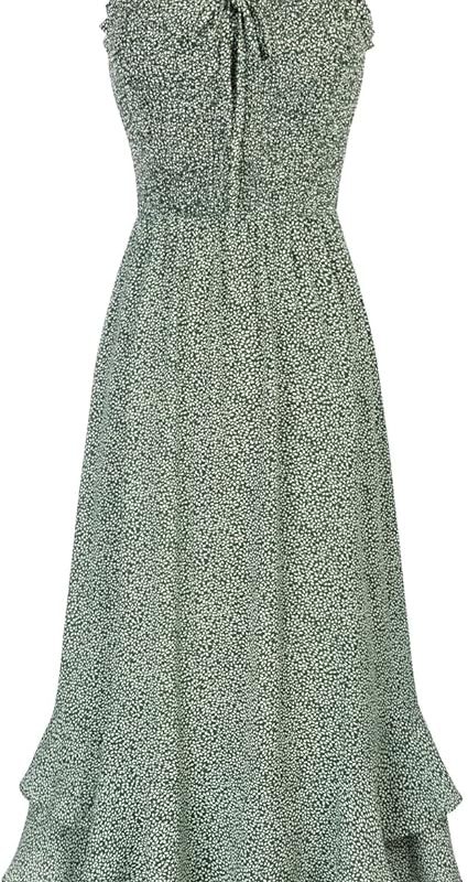 Women's 2026 Summer Floral Boho Dress Square Neck Strapped Swing A Line Sundress Beach Long Maxi Outfits - Green