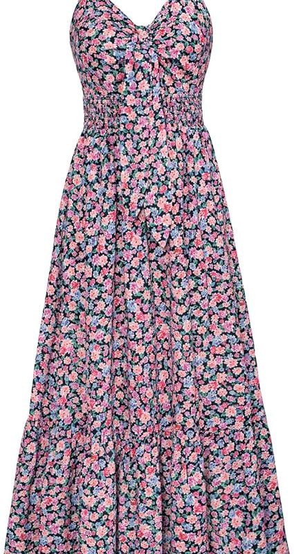 Womens Summer Floral Maxi Dresses 2026 Long Flowy Boho Dress Beach Vacation Sundresses Casual Clothes with Pocket - Purple Pink Floral