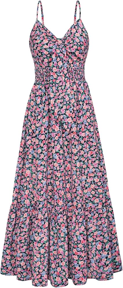 Womens Summer Floral Maxi Dresses 2026 Long Flowy Boho Dress Beach Vacation Sundresses Casual Clothes with Pocket - Purple Pink Floral