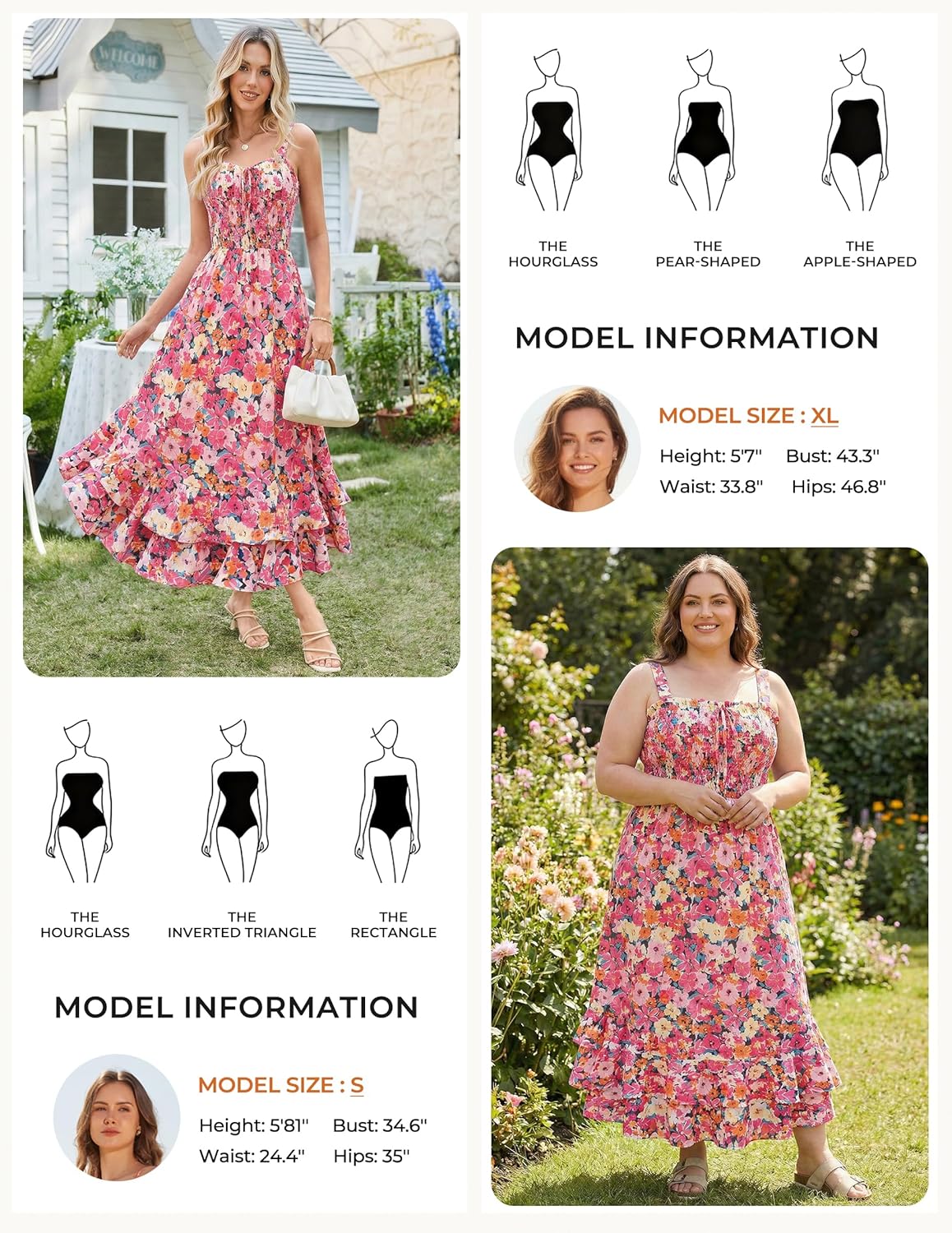 Women's 2026 Summer Floral Boho Dress Square Neck Strapped Swing A Line Sundress Beach Long Maxi Outfits - Pink Orange - Image 4