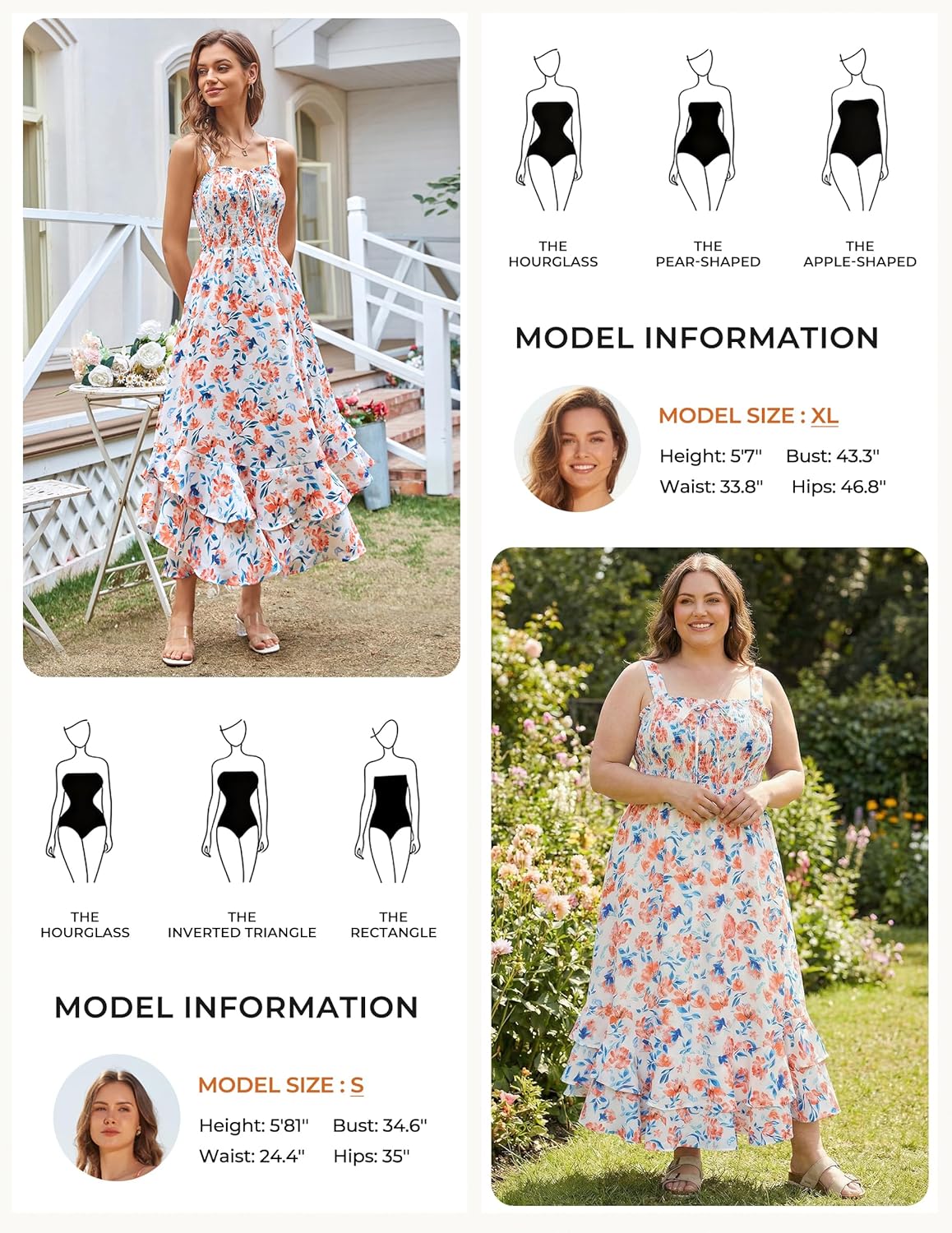 Women's 2026 Summer Floral Boho Dress Square Neck Strapped Swing A Line Sundress Beach Long Maxi Outfits - Orange Floral - Image 5