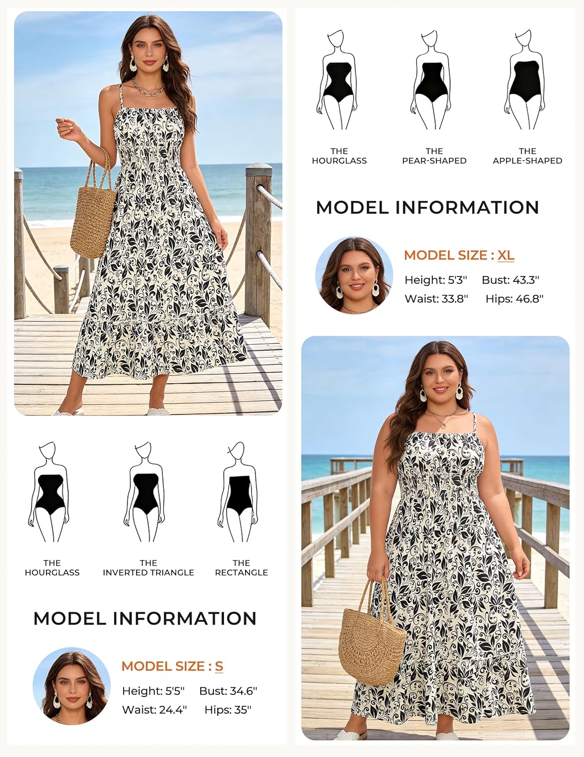Summer Dresses for Women 2026 Vacation,Smocked Floral Maxi Dress,Boho Beach Sundress with Pocket Fashion Clothing - Beige Black - Image 6