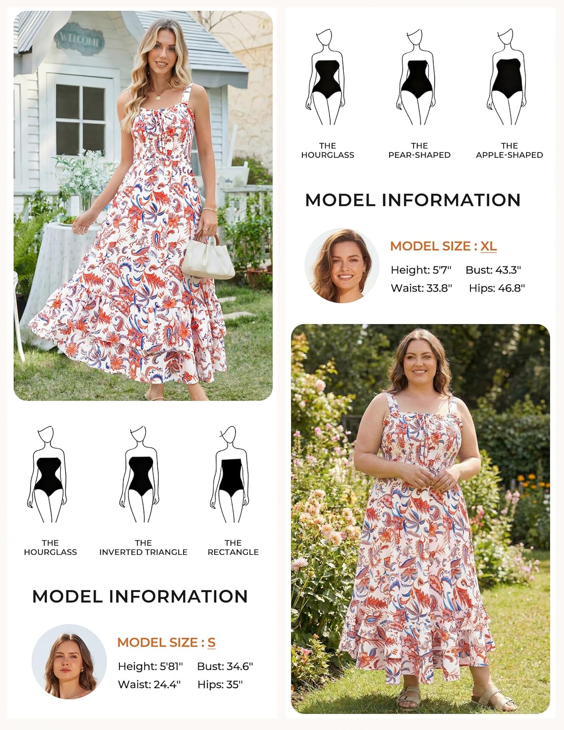 Women's 2026 Summer Floral Boho Dress Square Neck Strapped Swing A Line Sundress Beach Long Maxi Outfits - Orange Blue - Image 4